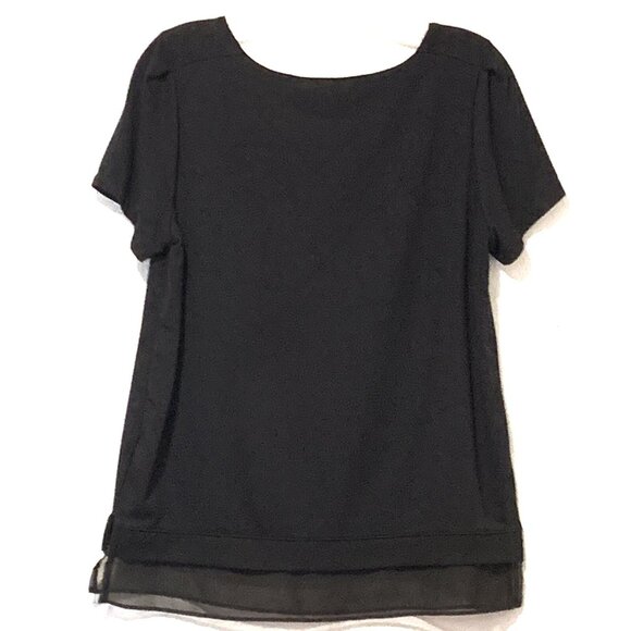 White House Black Market Medium Black Short Sleeve Blouse - Picture 8 of 10
